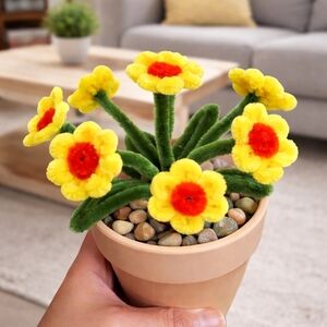 Vibrant Yellow and Orange Faux Flower Pot
